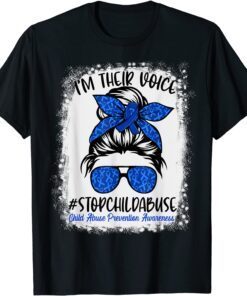 Messy Bun Ribbon Stop Child Abuse Prevention Awareness Month Tee Shirt