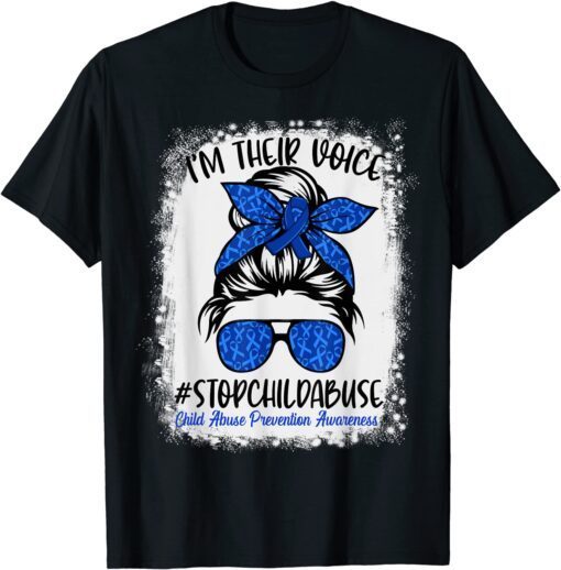 Messy Bun Ribbon Stop Child Abuse Prevention Awareness Month Tee Shirt