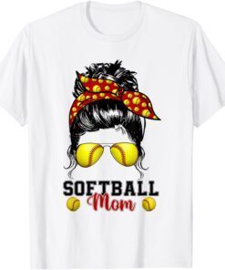 Messy Bun Softball Mom Softball Game Day Vibes Mothers Day Tee Shirt