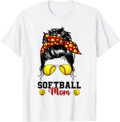 Messy Bun Softball Mom Softball Game Day Vibes Mothers Day Tee Shirt