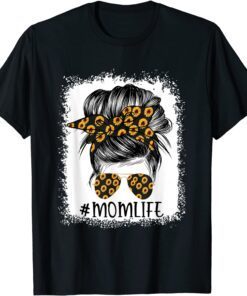 Messy Bun Sunflower Mom Life Bleached Mother's Day Mothers Tee Shirt