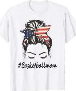 Messy Bun USA Flag Basketball Mom Mother's Day T-Shirt