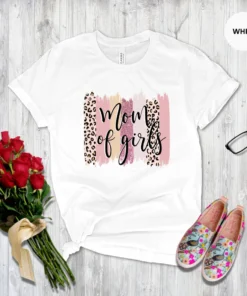Mom of Girls Leopard&Colorful Print Tee Shirt