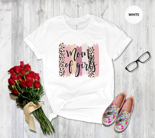 Mom of Girls Leopard&Colorful Print Tee Shirt
