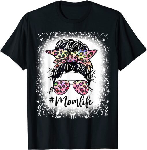 MomLife Glasses Headband Mom Life Bleached Leopard Messy Bun 2022 Shirt