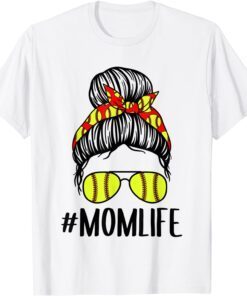 Momlife Messy Bun Softball Mom Bandana Mothers Day T-Shirt