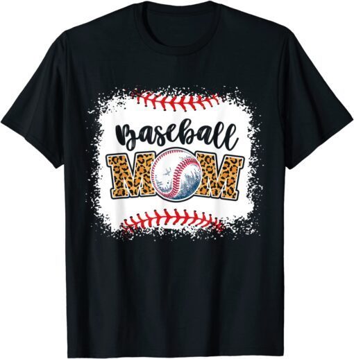 Mothers Day Distressed Leopard Pattern Baseball Mom Tee Shirt