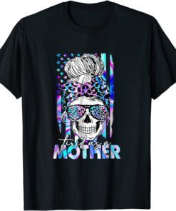 Mother's Day Leopard Tired As A Mom Skull American Flag Tee Shirt