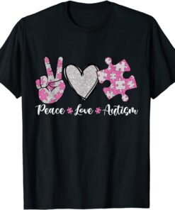 Peace Love Autism Autism Awareness Month Puzzle Heart Love Tee Shirt