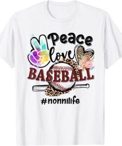 Peace Love Baseball Nonni Life Mom Grandma Leopard Tee Shirt