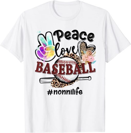 Peace Love Baseball Nonni Life Mom Grandma Leopard Tee Shirt