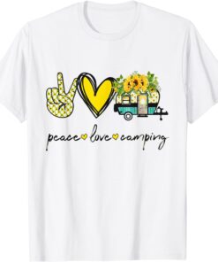 Peace, Love Camping Camper Van Trailer with Sunflowers Tee Shirt
