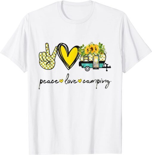 Peace, Love Camping Camper Van Trailer with Sunflowers Tee Shirt