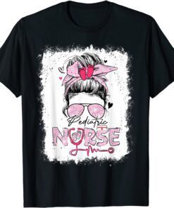 Pediatric Nurse Messy Bun Nursing Stethoscope Nurse Week Tee Shirt