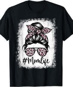 Pink Leopard Mom Life Bleached Mother's Day 2022 Tee Shirt