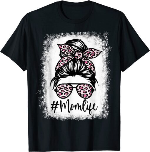 Pink Leopard Mom Life Bleached Mother's Day 2022 Tee Shirt