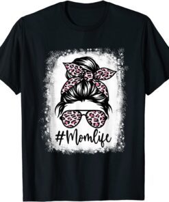 Pink Leopard Mom Life Bleached Mother's Day Tee Shirt