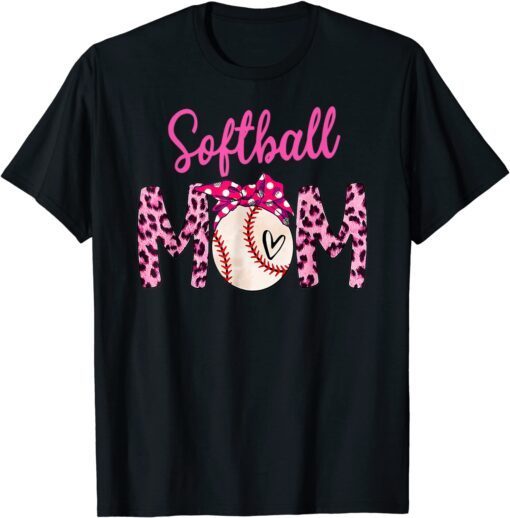 Pink Leopard Softball Mom Bandana Baseball Mama Mother's Day Tee Shirt