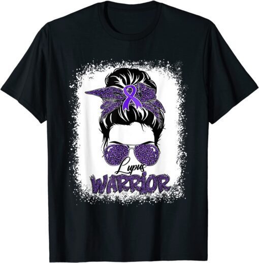 Purple Lupus Awareness Leopard Messy Bun Lupus Warrior Tee Shirt