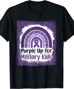 Purple Up For Military Kids Bleached Rainbow Military Month Tee Shirt