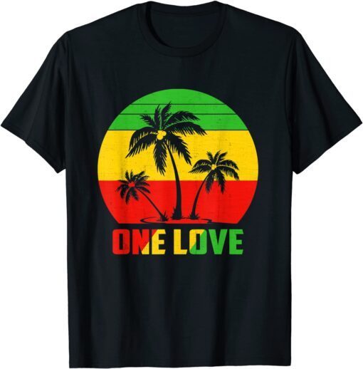 Rasta Reggae One Love Retro Vintage Sunset Jamaica Vacation Tee Shirt