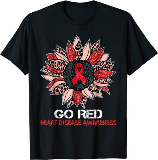 Red Heart Disease Awareness Month Ribbon Sunflower 2022 Shirt