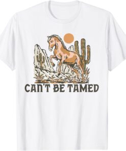 Retro Horse Desert Cactus Sunset Can't Be Tamed Western Tee Shirt