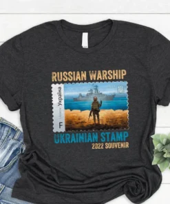 Russian Warship Go Fuck Yourself Ukrainian Postage Stamp Tee Shirt