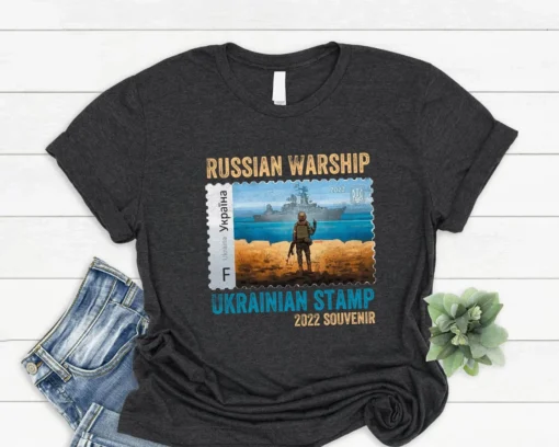 Russian Warship Go Fuck Yourself Ukrainian Postage Stamp Tee Shirt