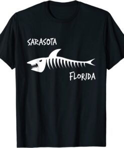 Sarasota Florida FL Shark Skeleton White Print Tee Shirt