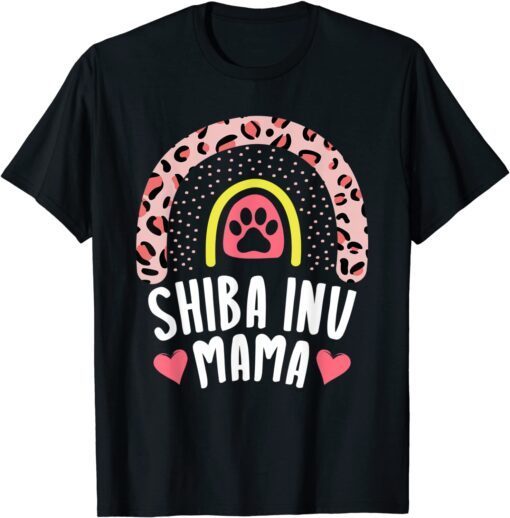 Shiba Inu Mama Rainbow Leopard Pink Dog Mom Cute Tee Shirt