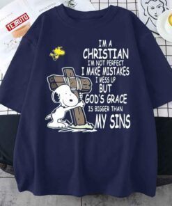 Snoopy I’m A Christian Not Perfect Makes Mistakes Mess Up But God’s Grace Is Bigger Than My Sins Tee Shirt