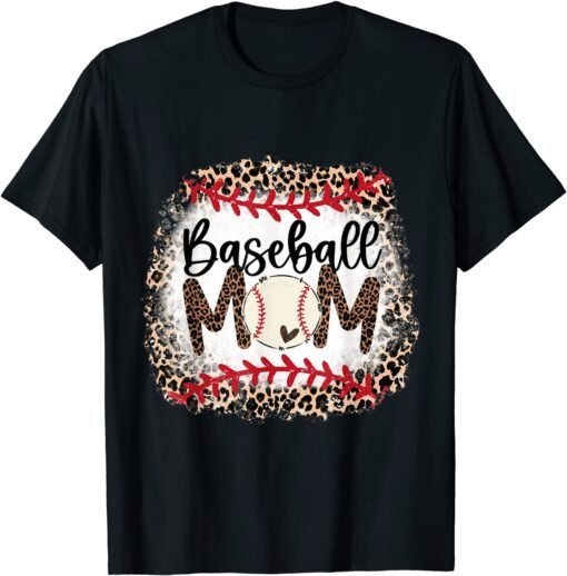 Softball Baseball Mama Leopard Teeball Mom Mother's Day Tee Shirt