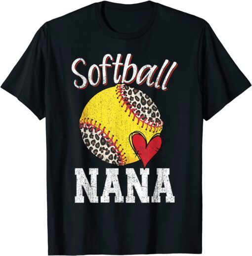 Softball Nana Leopard Tee Ball Mother's Day Tee Shirt