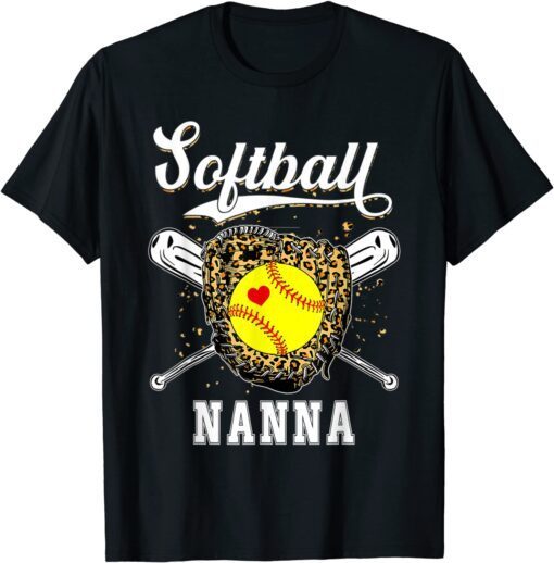 Softball Nanna Leopard Game Day Softball Mother's Day Tee Shirt