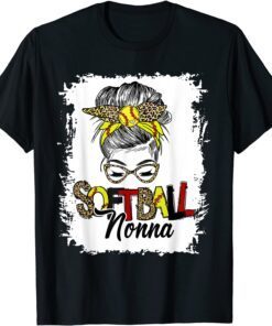 Softball Nonna Life With Leopard Messy Bun Mother's Day T-Shirt