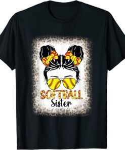 Softball Sister Messy Bun Girl Proud Sister Life Mothers Day Tee Shirt