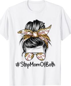 Stepmom Of Both Messy Bun Baseball Mom Baseball Stepmom T-Shirt