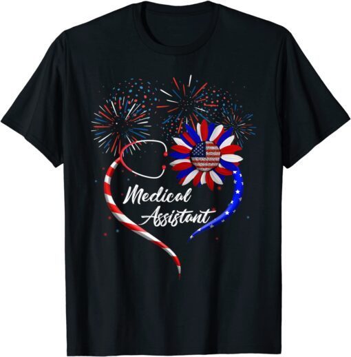 Stethoscope Sunflower Patriotic Medical Assistant 4th July T-Shirt