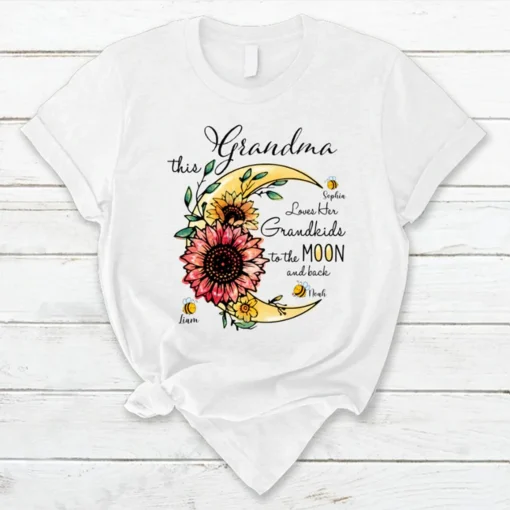 This Grandma Loves Her Grandkids To The Moon And Back Bee And Sunflowe Shirt