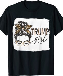 Trump Girl Leopard Print Messy Bun Trump Supporter Tee Shirt