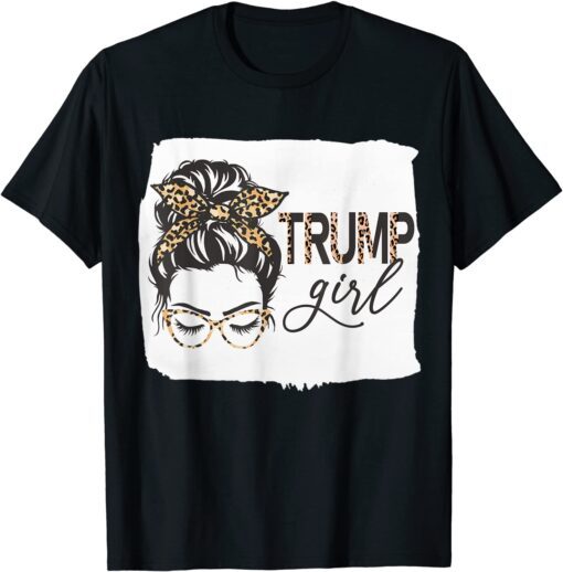 Trump Girl Leopard Print Messy Bun Trump Supporter Tee Shirt