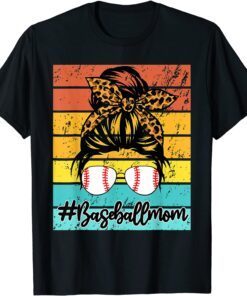 Vintage Baseball Mom Messy Bun Softball Mom Mother's Day Tee Shirt