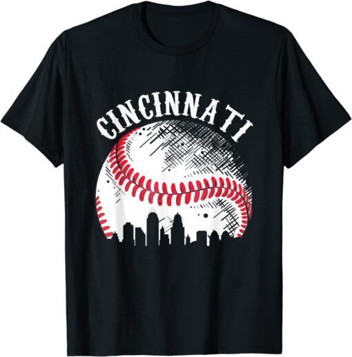 Vintage Cincinnati Skyline City Baseball Tee Met At Gameday Tee Shirt