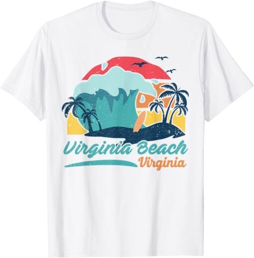 Virginia Beach Summer Surfing Sunset Palm Trees T-Shirt