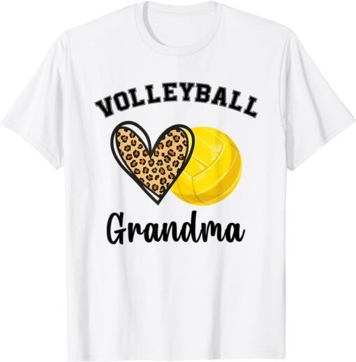 Volleyball Grandma Leopard Heart Sports Players Mothers Day Tee Shirt