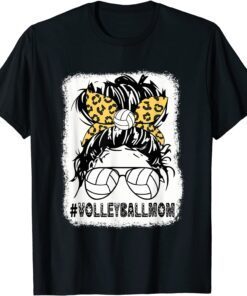 Volleyball Mom Leopard Messy Bun Ball Mom Mother's Day 2022 Tee Shirt