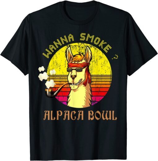 Wanna Smoke Alpaca Bowl Vintage Retro Lover Tee Shirt