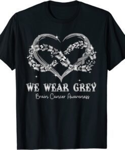 We Wear Gray Butterfly Heart Brain Cancer Awareness Tee Shirt