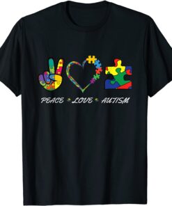 colorful puzzle pieces Autism Awareness Peace Autism love Tee Shirt